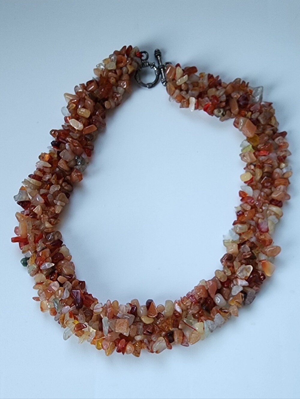 Multi-Strand Polished Orange Stone Chip Necklace, toggle clasp, Vintage EUC, 17"